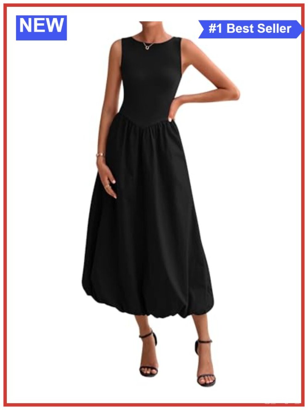Sleeveless A Line Midi Dress with Pockets